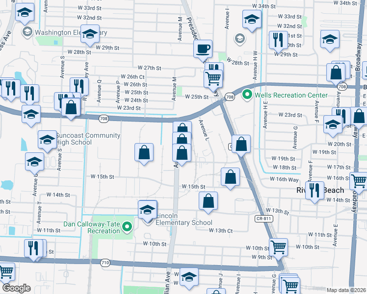 map of restaurants, bars, coffee shops, grocery stores, and more near 1700 Australian Avenue in West Palm Beach