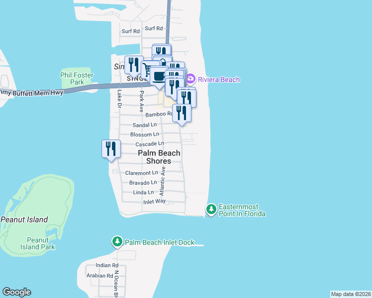 map of restaurants, bars, coffee shops, grocery stores, and more near 107 Tacoma Lane in West Palm Beach