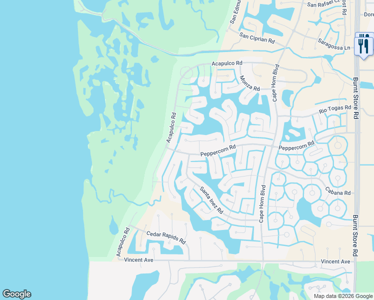 map of restaurants, bars, coffee shops, grocery stores, and more near 24051 Pyramid Way in Punta Gorda