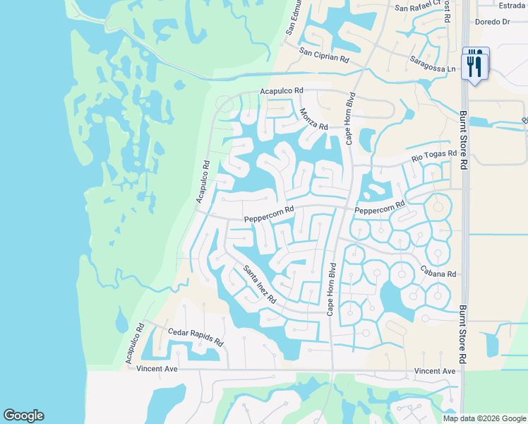 map of restaurants, bars, coffee shops, grocery stores, and more near 24139 Pyramid Way in Punta Gorda