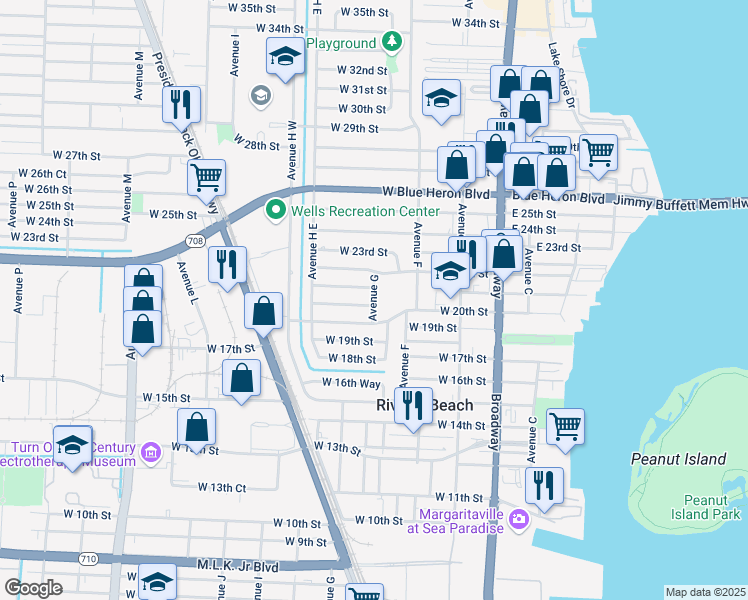 map of restaurants, bars, coffee shops, grocery stores, and more near 320 West 21st Street in West Palm Beach