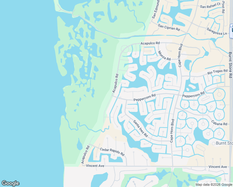 map of restaurants, bars, coffee shops, grocery stores, and more near 17207 Acapulco Road in Punta Gorda