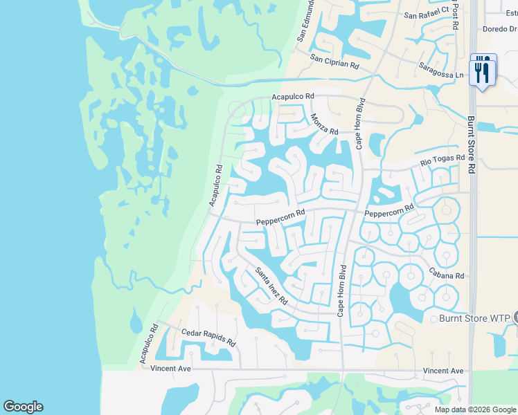 map of restaurants, bars, coffee shops, grocery stores, and more near 24103 Pyramid Way in Punta Gorda