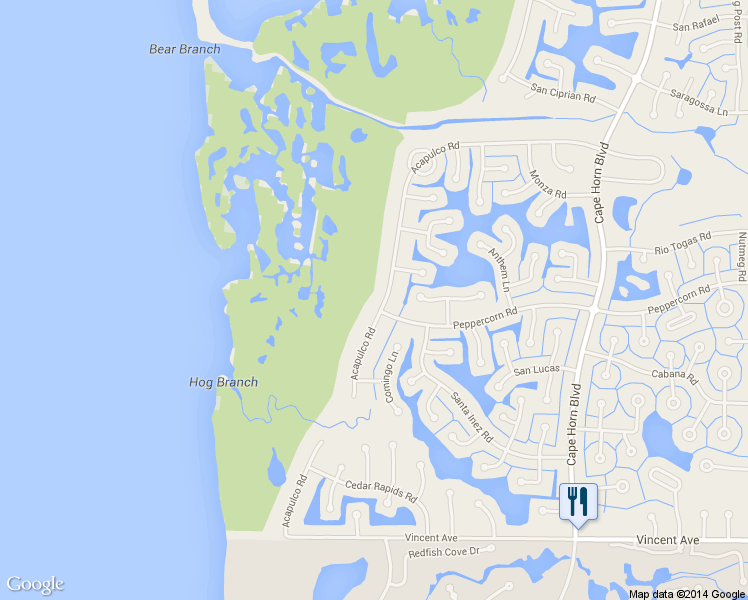 map of restaurants, bars, coffee shops, grocery stores, and more near 17207 Acapulco Rd in Punta Gorda