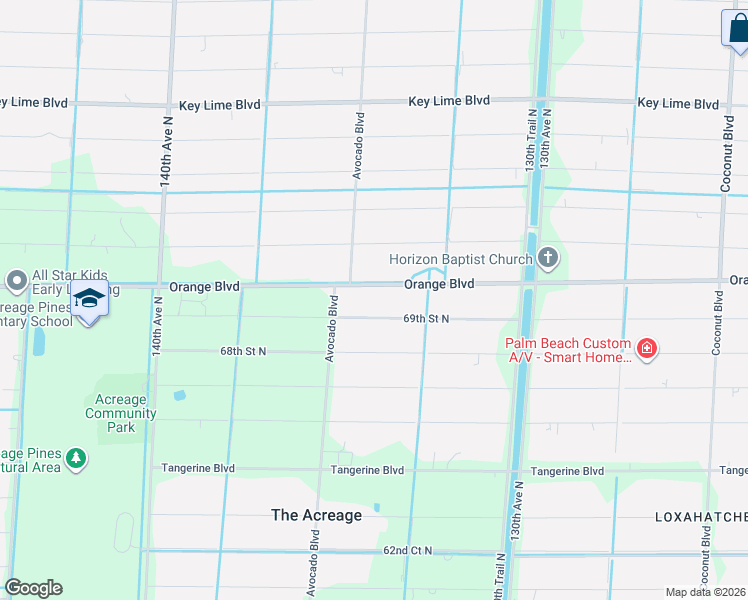 map of restaurants, bars, coffee shops, grocery stores, and more near 13432 Orange Boulevard in West Palm Beach