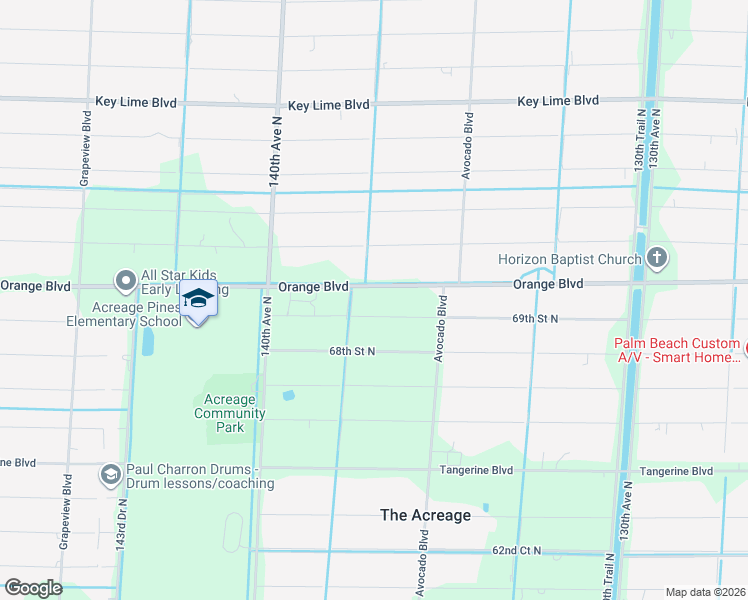 map of restaurants, bars, coffee shops, grocery stores, and more near 13742 Orange Boulevard in West Palm Beach