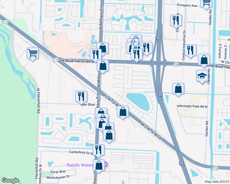 map of restaurants, bars, coffee shops, grocery stores, and more near 6981 43rd Trail North in Riviera Beach