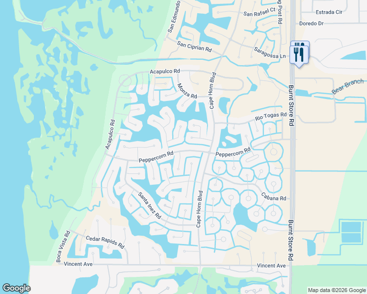 map of restaurants, bars, coffee shops, grocery stores, and more near 24244 Peppercorn Road in Punta Gorda