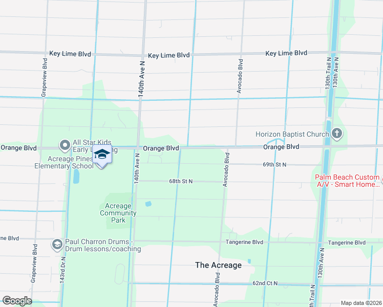 map of restaurants, bars, coffee shops, grocery stores, and more near 13742 Orange Boulevard in West Palm Beach