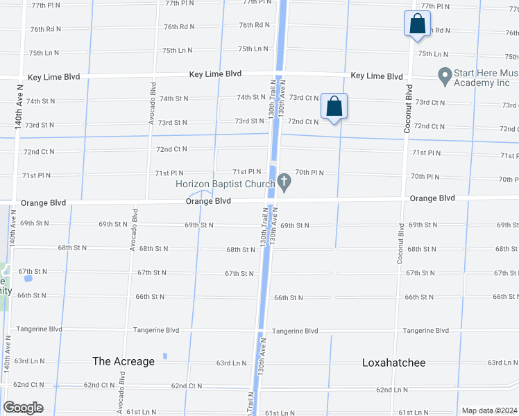 map of restaurants, bars, coffee shops, grocery stores, and more near 13082 Orange Boulevard in West Palm Beach