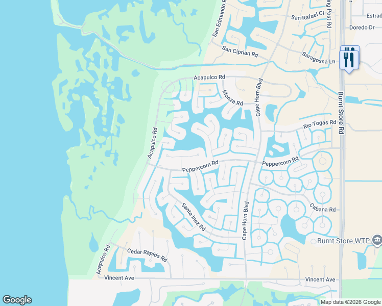 map of restaurants, bars, coffee shops, grocery stores, and more near 24103 Pyramid Way in Punta Gorda
