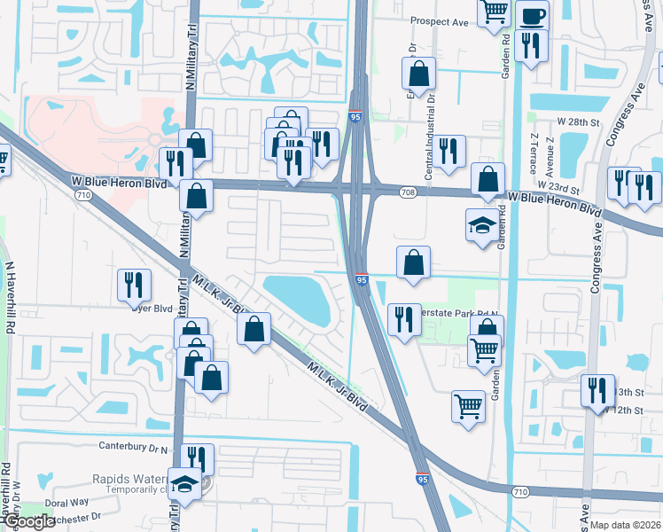 map of restaurants, bars, coffee shops, grocery stores, and more near 4031 69th Place North in West Palm Beach
