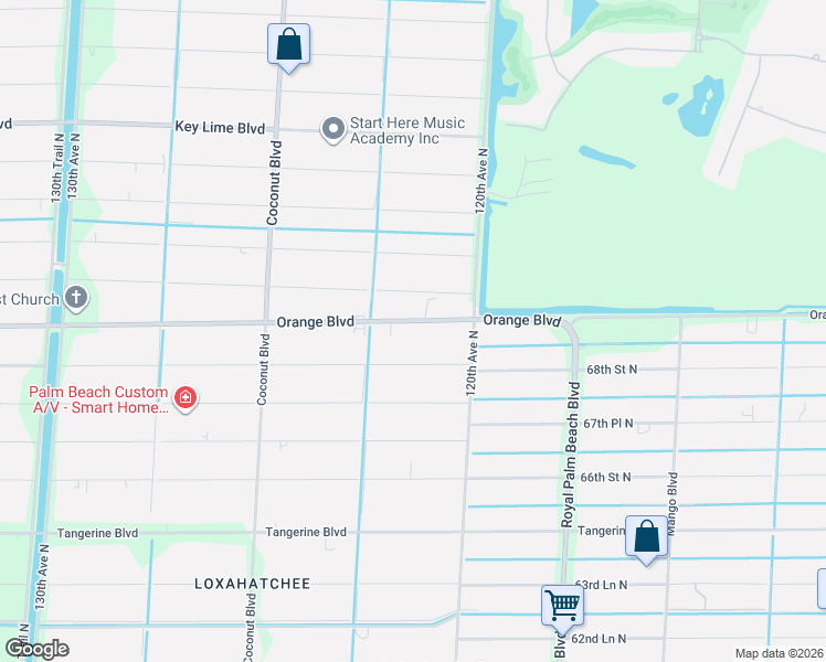 map of restaurants, bars, coffee shops, grocery stores, and more near 12105 69th Street North in West Palm Beach