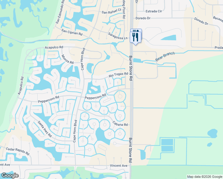 map of restaurants, bars, coffee shops, grocery stores, and more near 24448 Peppercorn Road in Punta Gorda