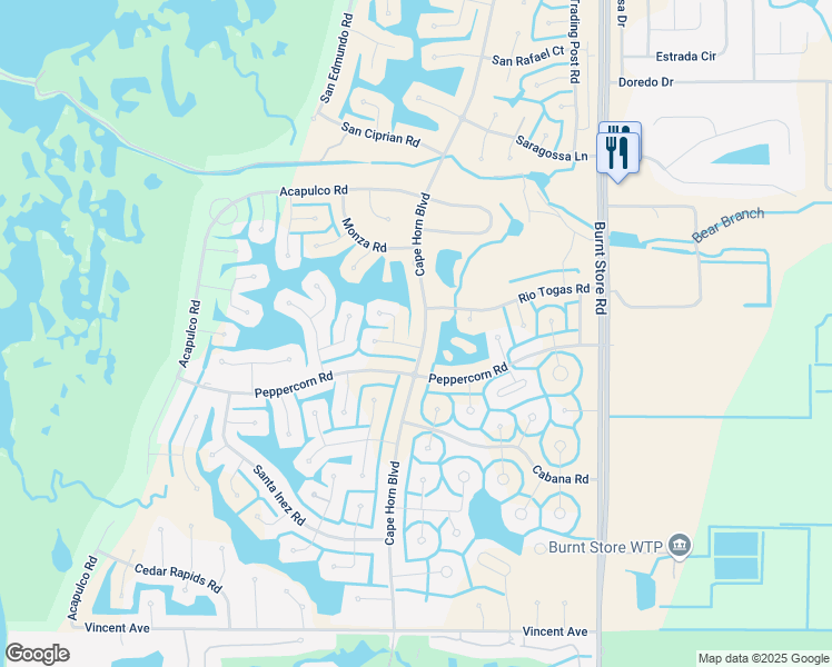 map of restaurants, bars, coffee shops, grocery stores, and more near 17192 Mint Lane in Punta Gorda