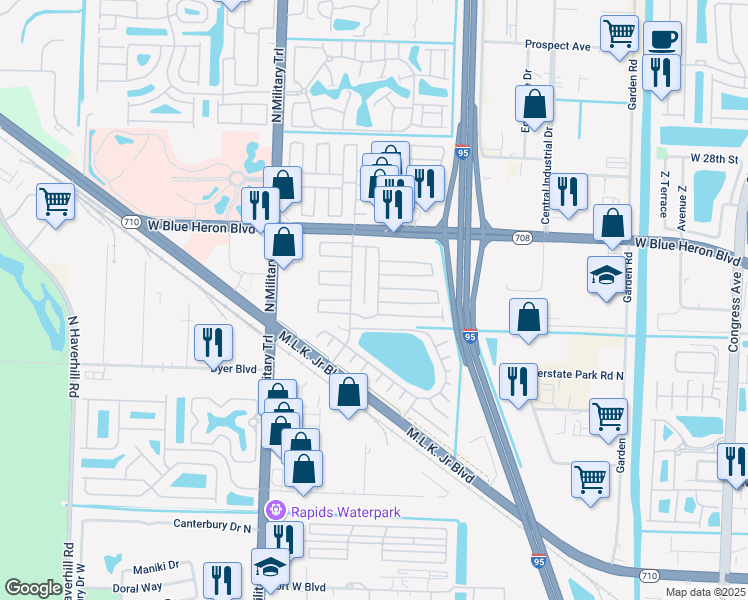 map of restaurants, bars, coffee shops, grocery stores, and more near 7109 42nd Terrace North in Riviera Beach