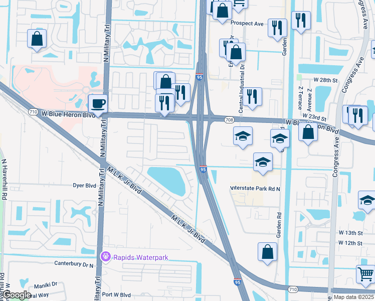 map of restaurants, bars, coffee shops, grocery stores, and more near 7082 40th Trail North in Riviera Beach