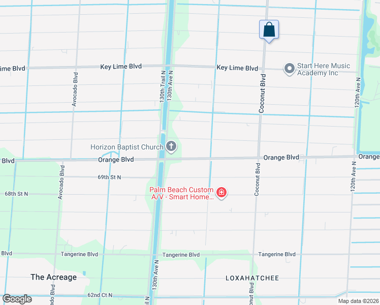 map of restaurants, bars, coffee shops, grocery stores, and more near 12877 Orange Boulevard in West Palm Beach