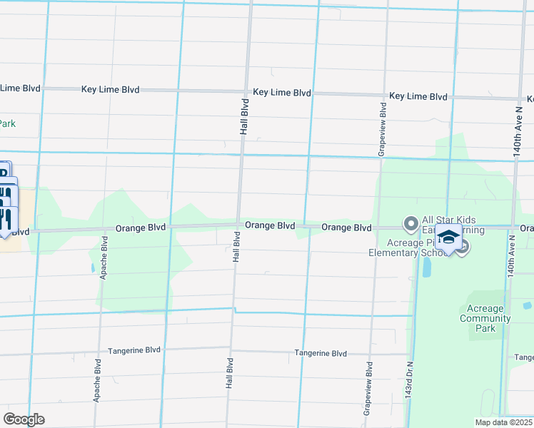 map of restaurants, bars, coffee shops, grocery stores, and more near 14911 Orange Boulevard in Loxahatchee