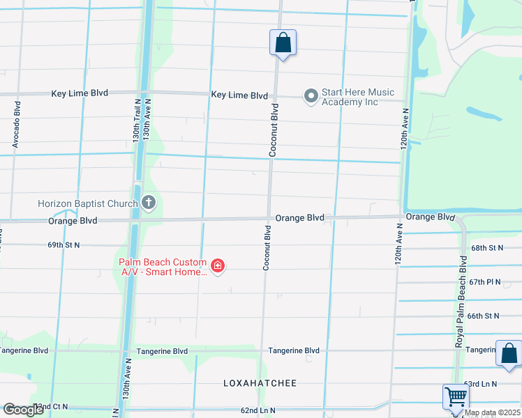 map of restaurants, bars, coffee shops, grocery stores, and more near 12545 Orange Boulevard in West Palm Beach