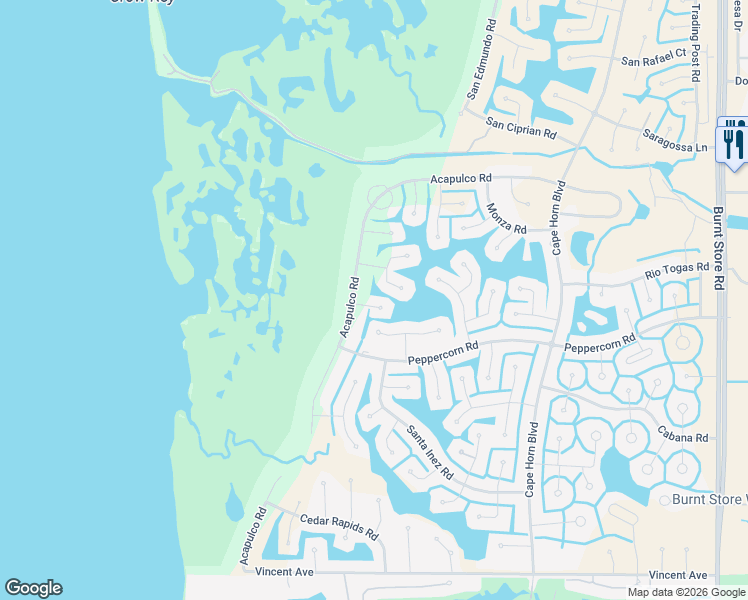 map of restaurants, bars, coffee shops, grocery stores, and more near 24050 Bundy Court in Punta Gorda