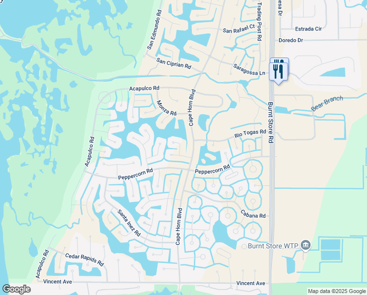 map of restaurants, bars, coffee shops, grocery stores, and more near 17192 Mint Lane in Punta Gorda