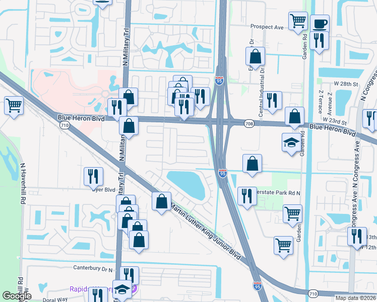 map of restaurants, bars, coffee shops, grocery stores, and more near 4144 70th Lane North in Riviera Beach