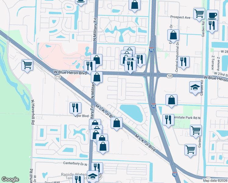 map of restaurants, bars, coffee shops, grocery stores, and more near 4336 71st Street North in Riviera Beach