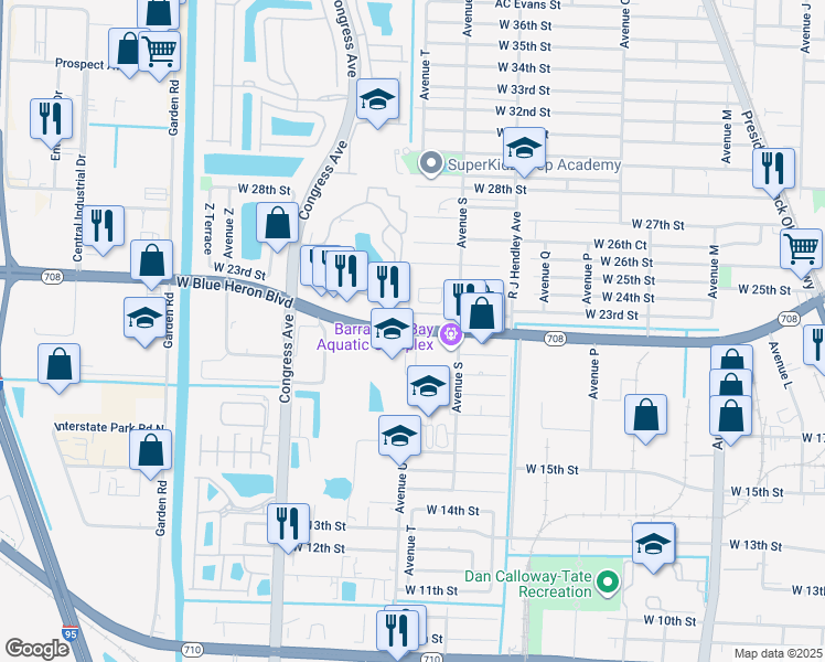 map of restaurants, bars, coffee shops, grocery stores, and more near in Riviera Beach