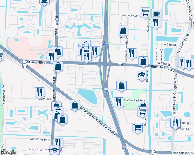map of restaurants, bars, coffee shops, grocery stores, and more near 7082 40th Trail North in Riviera Beach