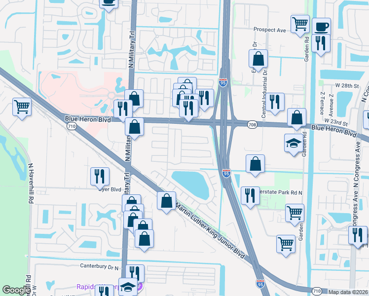 map of restaurants, bars, coffee shops, grocery stores, and more near 7109 42nd Terrace North in Riviera Beach