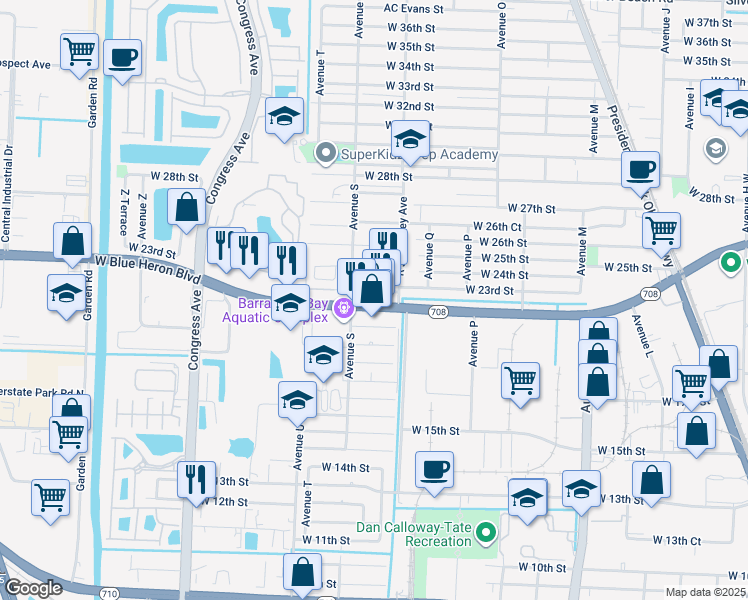map of restaurants, bars, coffee shops, grocery stores, and more near in Riviera Beach