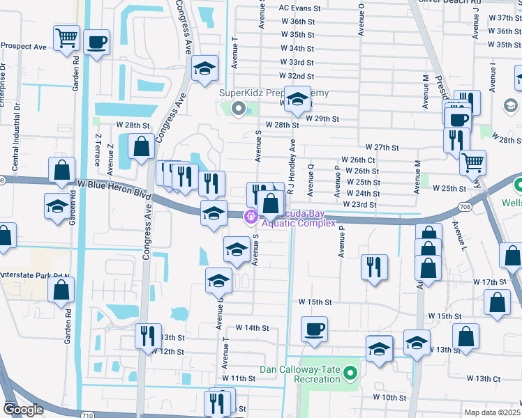 map of restaurants, bars, coffee shops, grocery stores, and more near in Riviera Beach