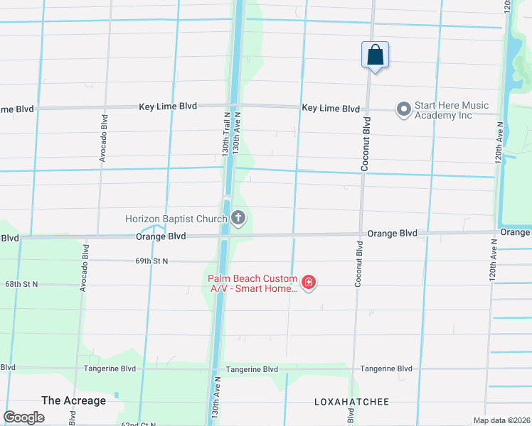 map of restaurants, bars, coffee shops, grocery stores, and more near 12877 Orange Boulevard in West Palm Beach