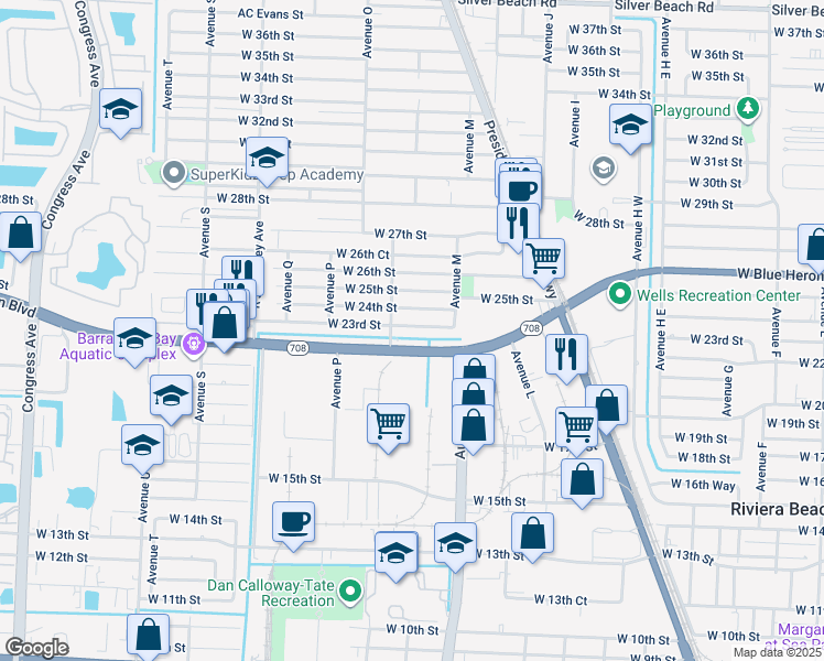 map of restaurants, bars, coffee shops, grocery stores, and more near 1143 West 23rd Street in West Palm Beach