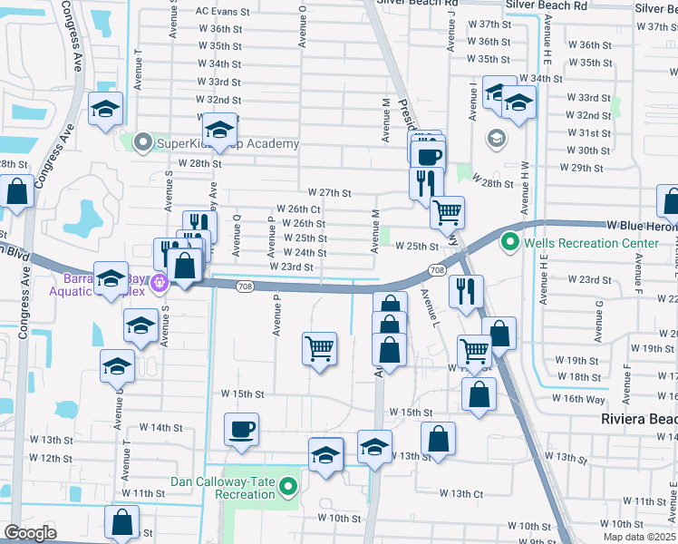 map of restaurants, bars, coffee shops, grocery stores, and more near in Riviera Beach
