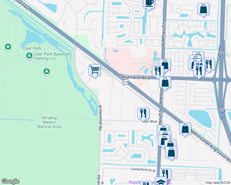 map of restaurants, bars, coffee shops, grocery stores, and more near 7167 North 46th Terrace in Riviera Beach