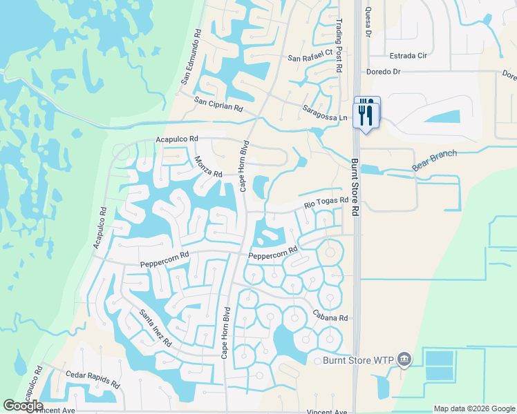 map of restaurants, bars, coffee shops, grocery stores, and more near 17112 Cape Horn Boulevard in Punta Gorda