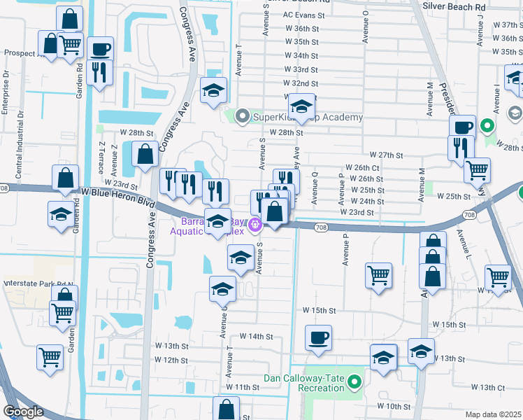 map of restaurants, bars, coffee shops, grocery stores, and more near 1568 West 24th Court in Riviera Beach