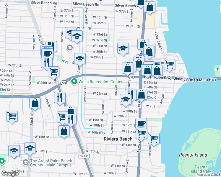 map of restaurants, bars, coffee shops, grocery stores, and more near 247 West 25th Street in West Palm Beach