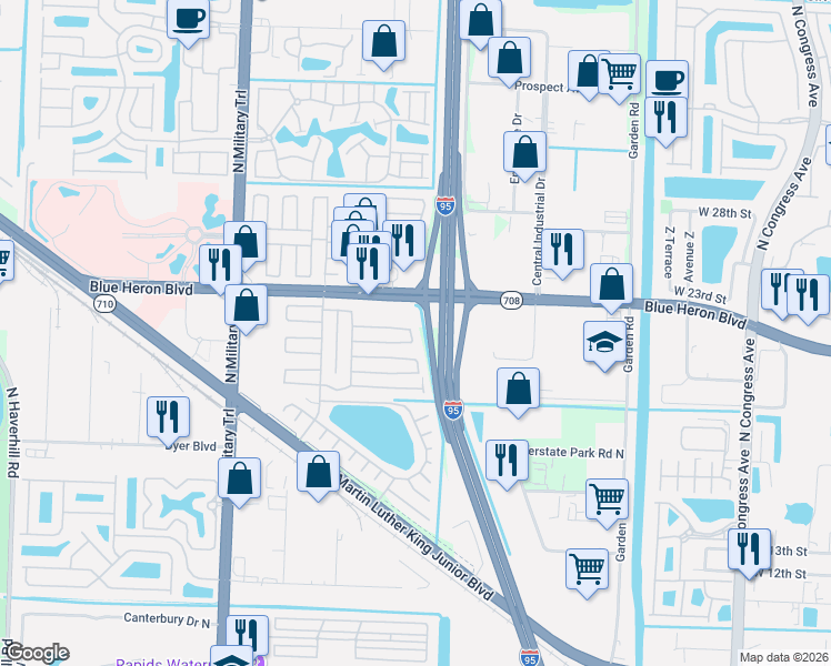 map of restaurants, bars, coffee shops, grocery stores, and more near 7158 40th Trail North in Riviera Beach