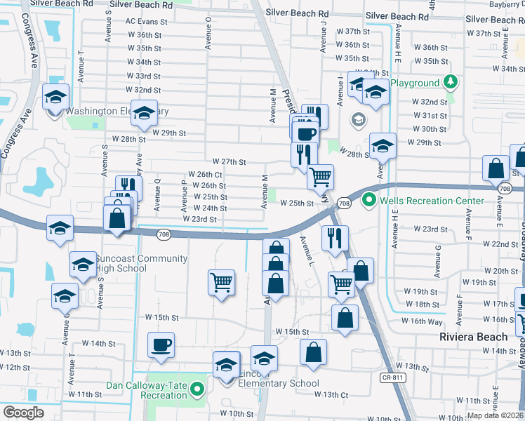 map of restaurants, bars, coffee shops, grocery stores, and more near 1116 West 24th Street in West Palm Beach