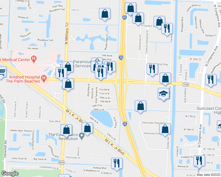 map of restaurants, bars, coffee shops, grocery stores, and more near 7158 40th Trail North in Riviera Beach