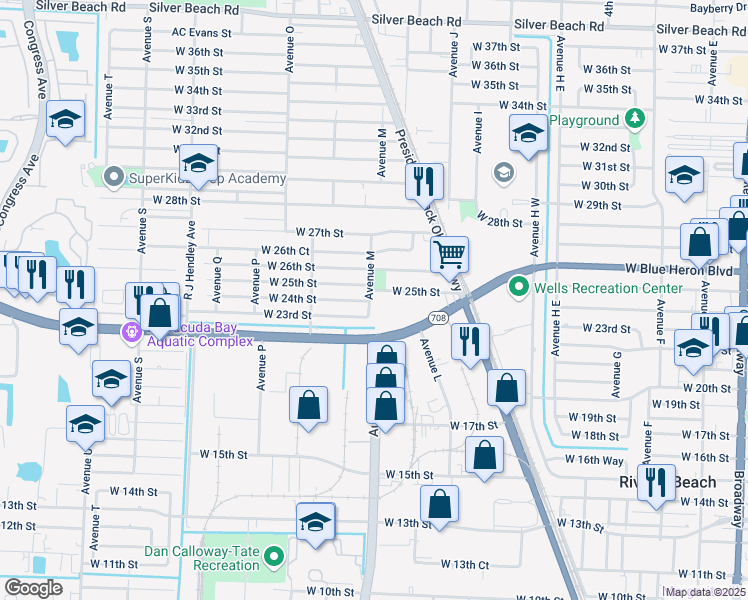 map of restaurants, bars, coffee shops, grocery stores, and more near 1071 West 25th Street in West Palm Beach