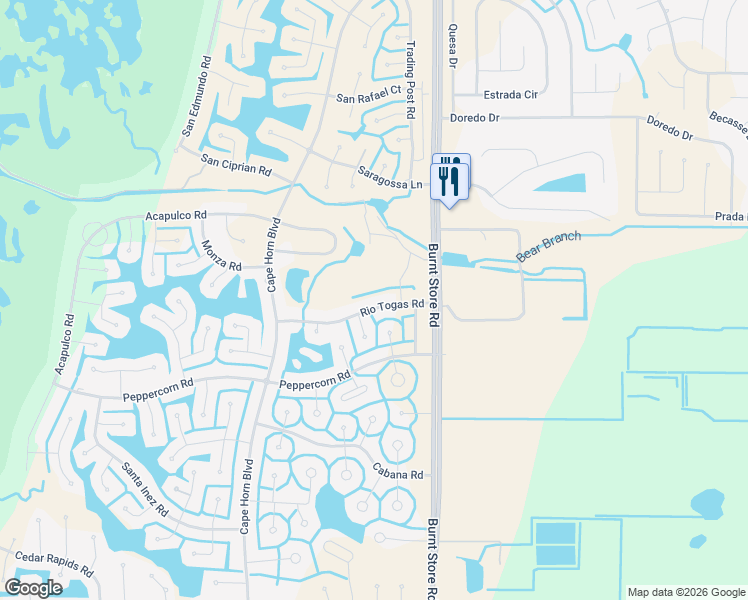 map of restaurants, bars, coffee shops, grocery stores, and more near 24446 Rio Togas Road in Punta Gorda
