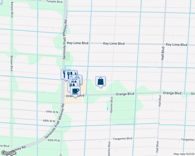 map of restaurants, bars, coffee shops, grocery stores, and more near 15627 71st Place North in Loxahatchee