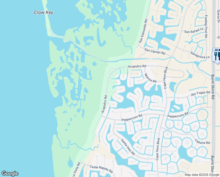 map of restaurants, bars, coffee shops, grocery stores, and more near 17084 Acapulco Road in Punta Gorda