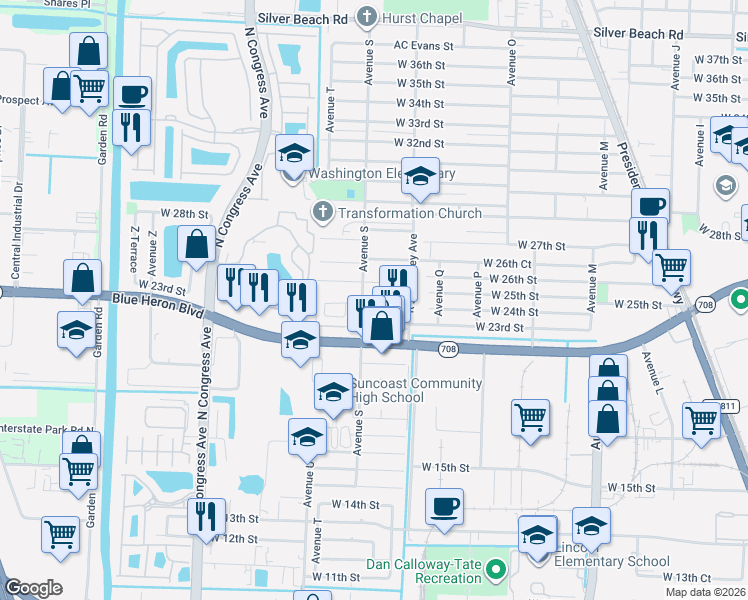 map of restaurants, bars, coffee shops, grocery stores, and more near 1568 West 24th Court in Riviera Beach