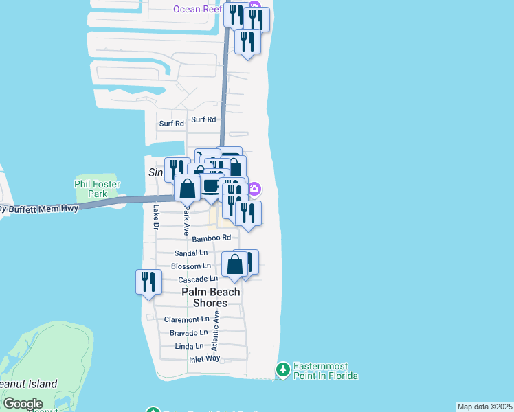 map of restaurants, bars, coffee shops, grocery stores, and more near 3730-3798 N Ocean Ave in Riviera Beach