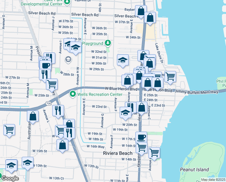 map of restaurants, bars, coffee shops, grocery stores, and more near 247 West 25th Street in West Palm Beach
